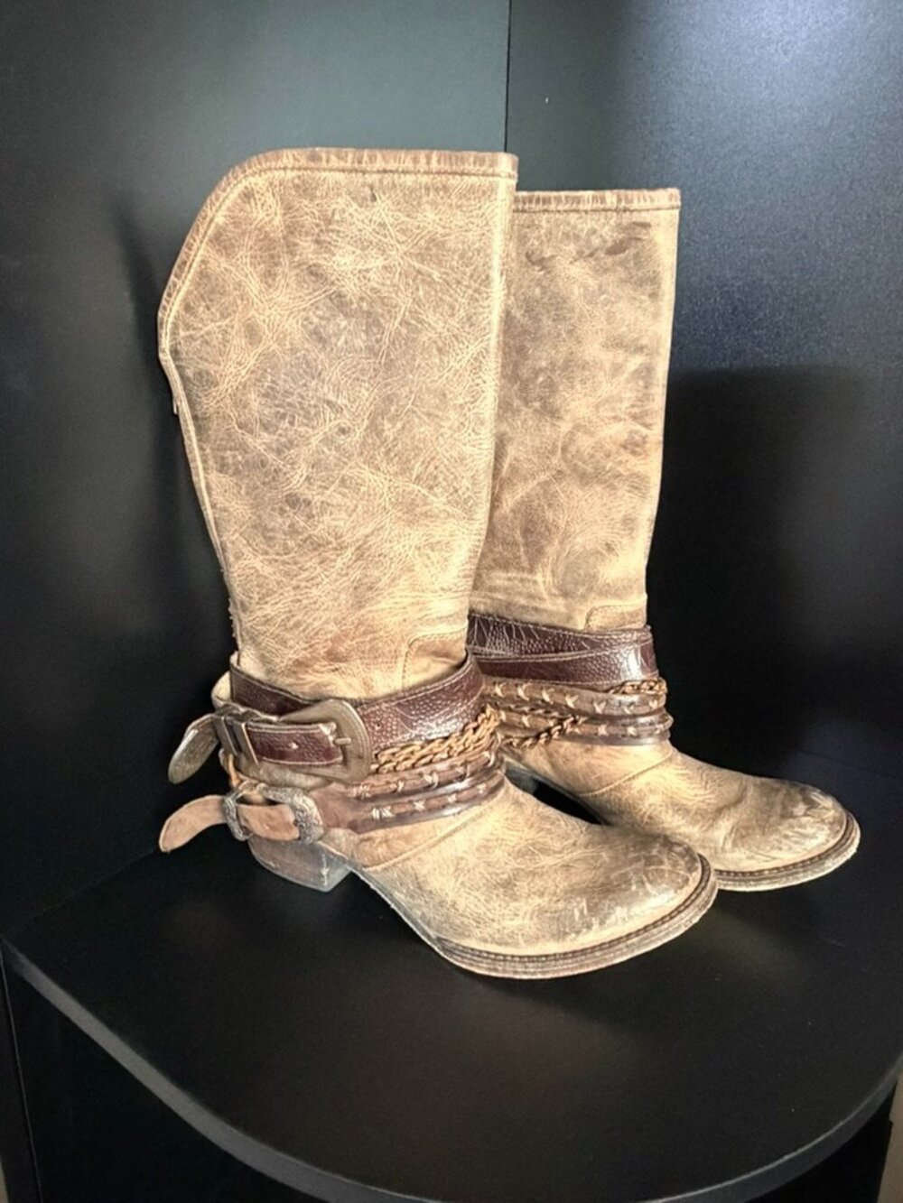 Freebird by Steven Knox Distressed Leather Tall Boots Brown Women's Size 10